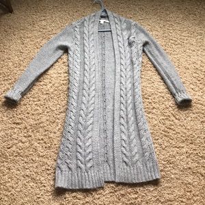 Cozy Grey Long Cable Knit Cardigan